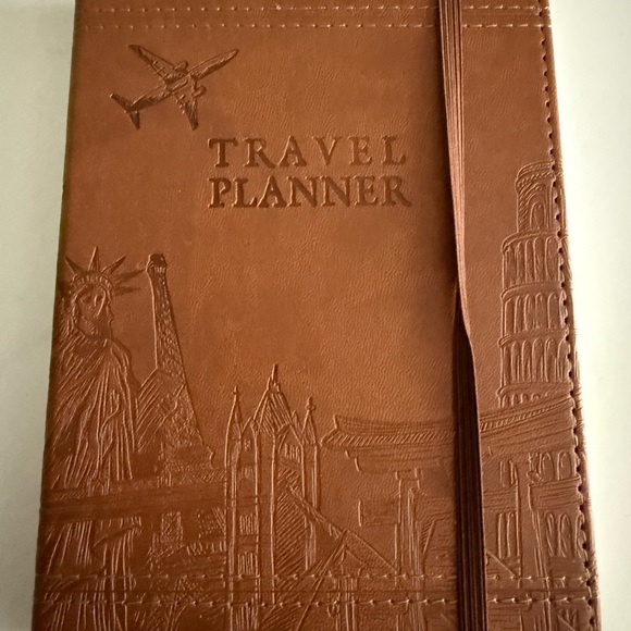 Other - Brown Leather Travel Planner with Embossed Design